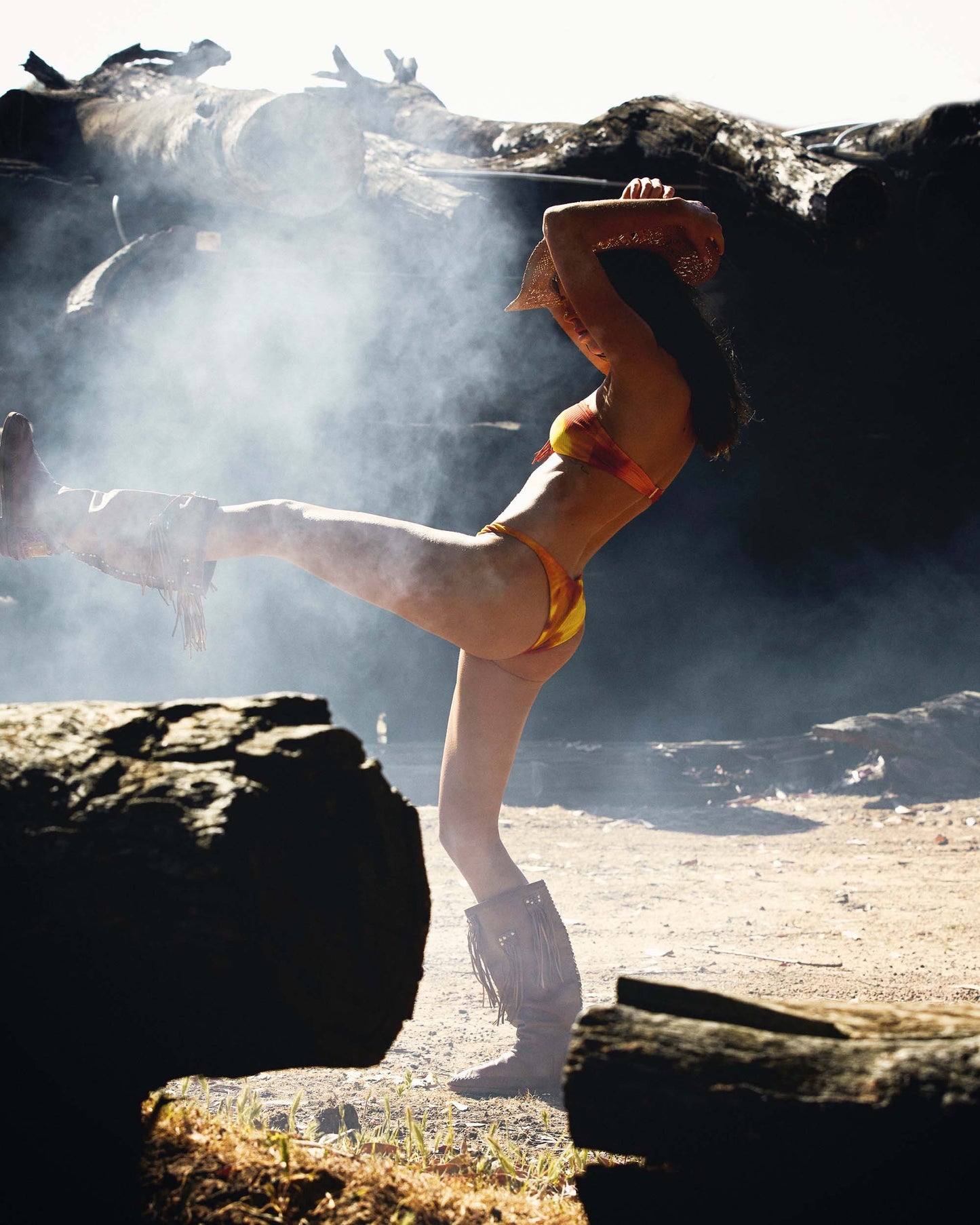 Lifestyle shot of the 90s Pant - Ablaze.