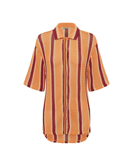 Front view of the Crochet Shirt - Rodeo Stripe.