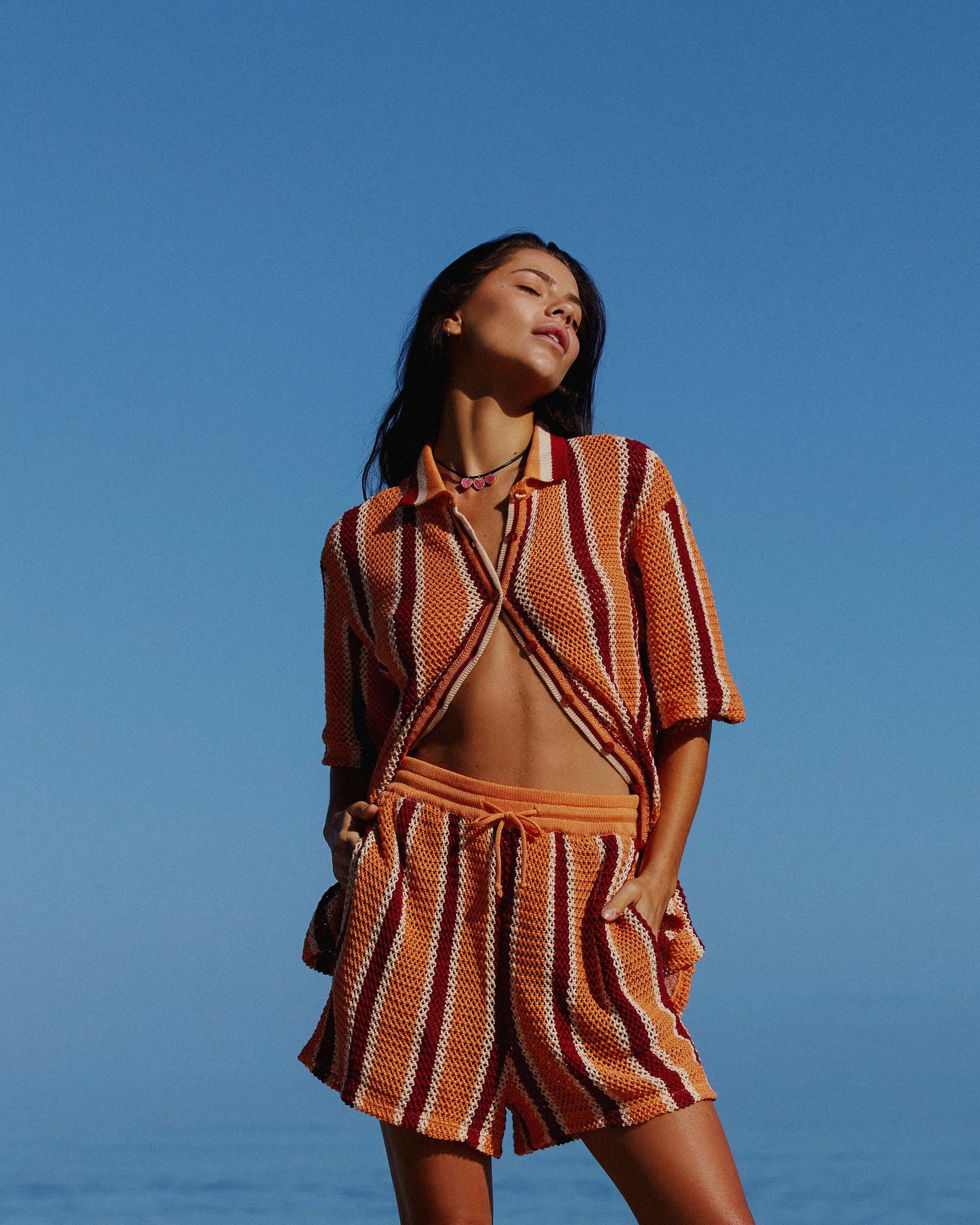 Lifestyle shot of the Crochet Short - Rodeo Stripe.