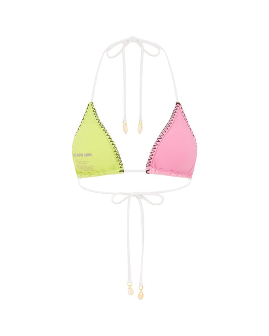 Studio image of the back of the Triangle Top in Bodhi, featuring its adjustable tie backs. 