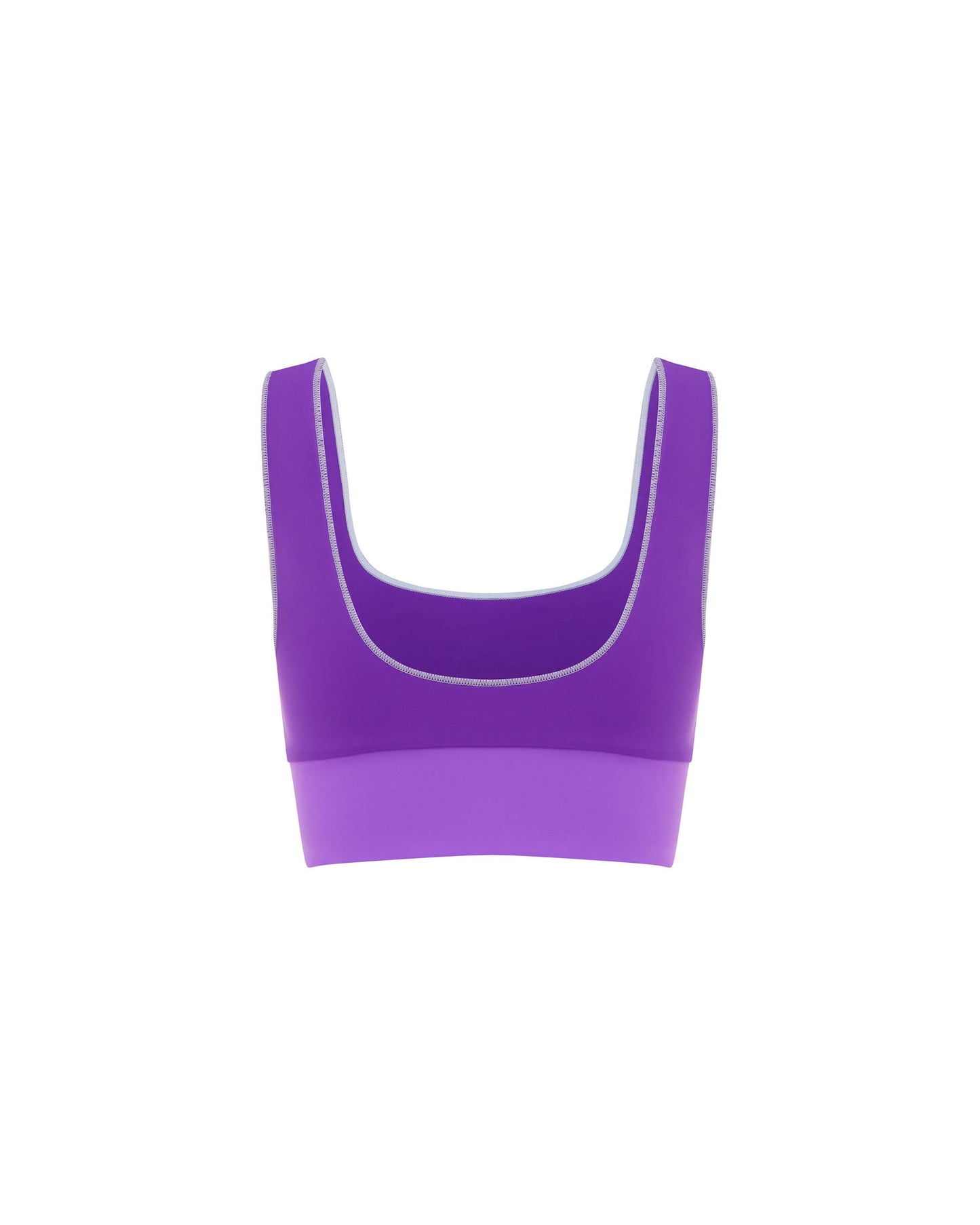 Studio image of the back of the Contour Crop Top in Periwinkle. 