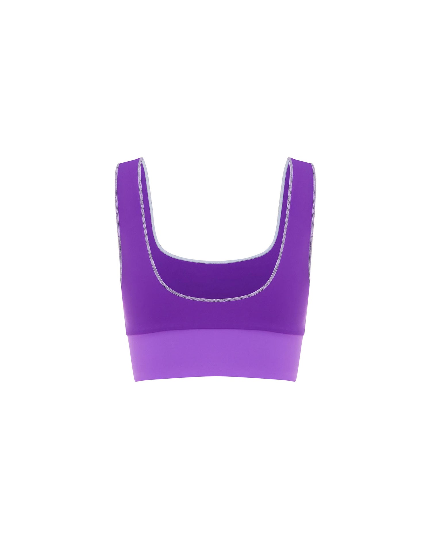 Studio image of the back of the Contour Crop Top in Periwinkle. 