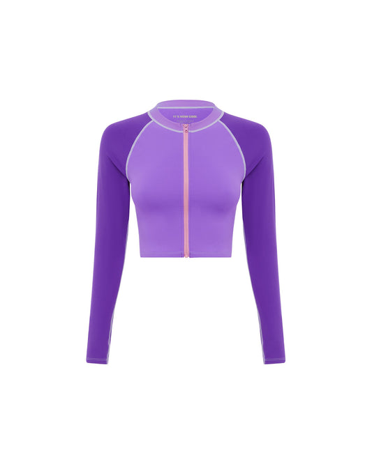 Studio image of the Contour Rashguard in Periwinkle. 