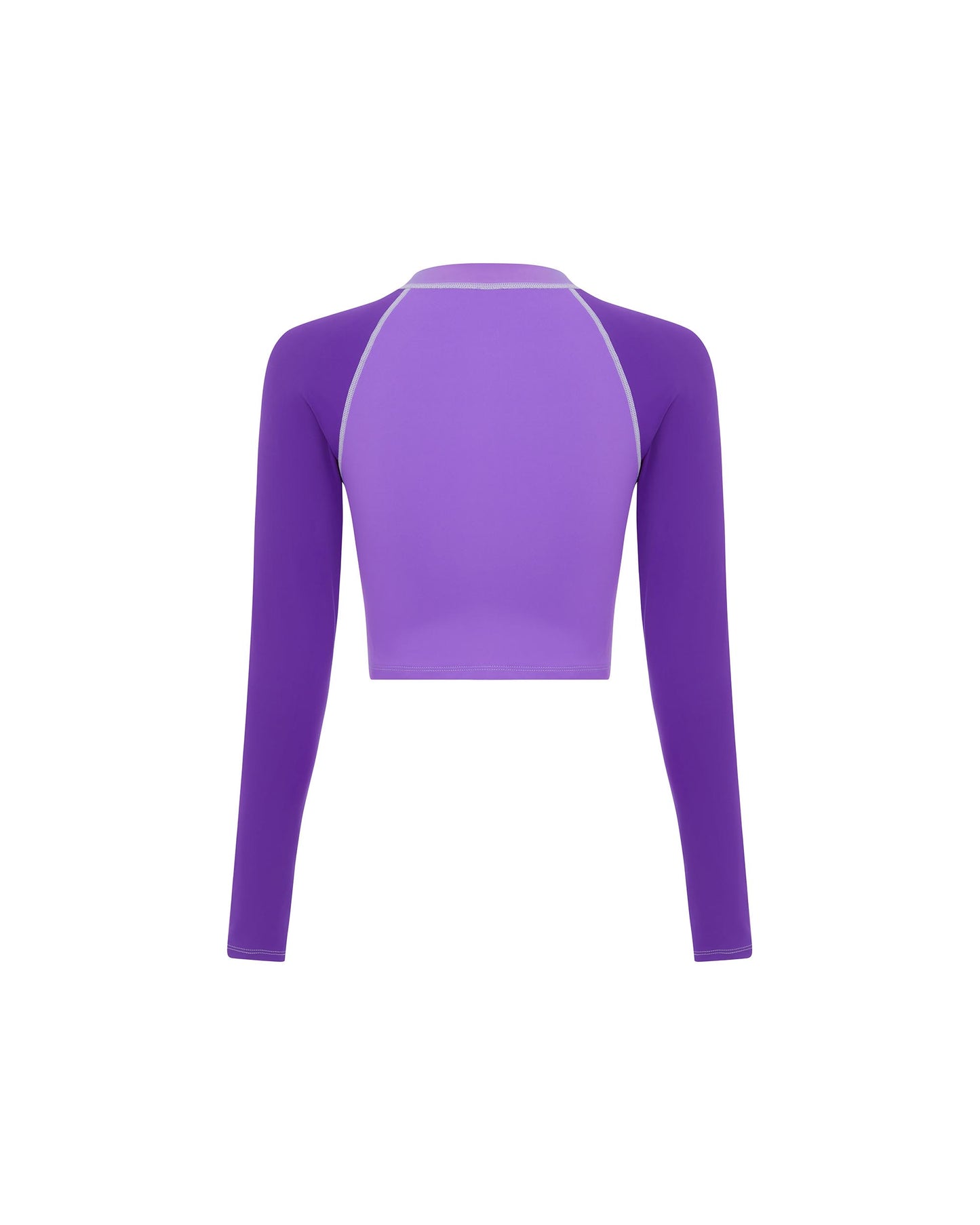 Studio image of the back of the Contour Rashguard in Periwinkle. 