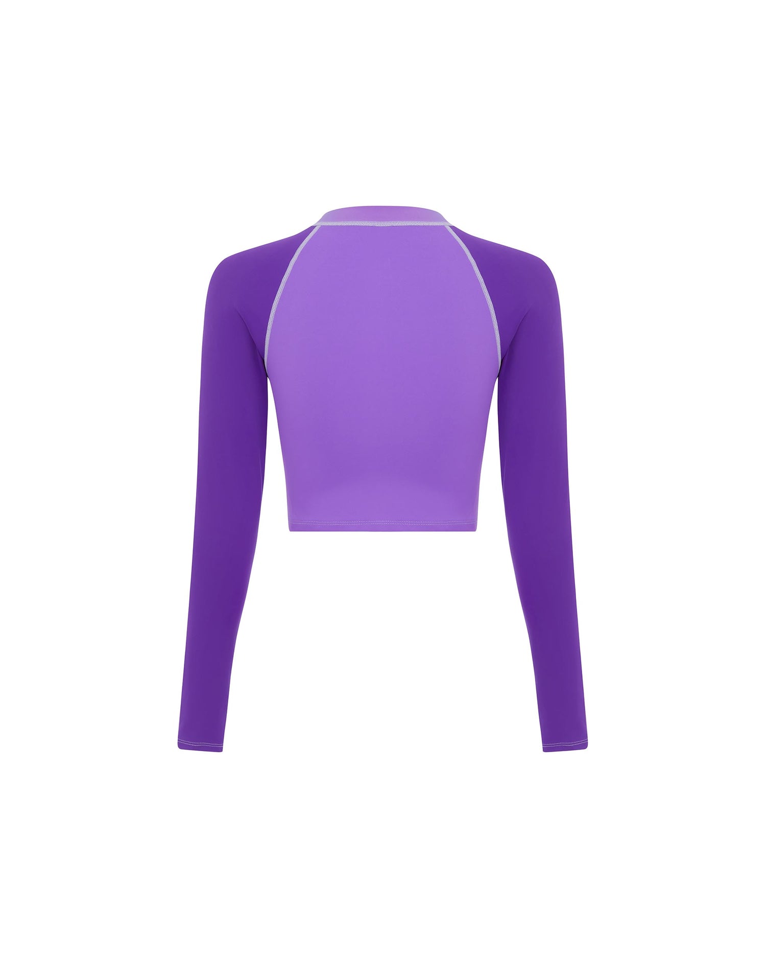 Studio image of the back of the Contour Rashguard in Periwinkle. 