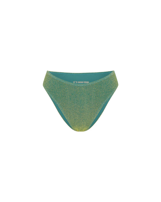 Studio image of the High Curve Pant in Oasis, featuring its high cut waistline and forest green color.