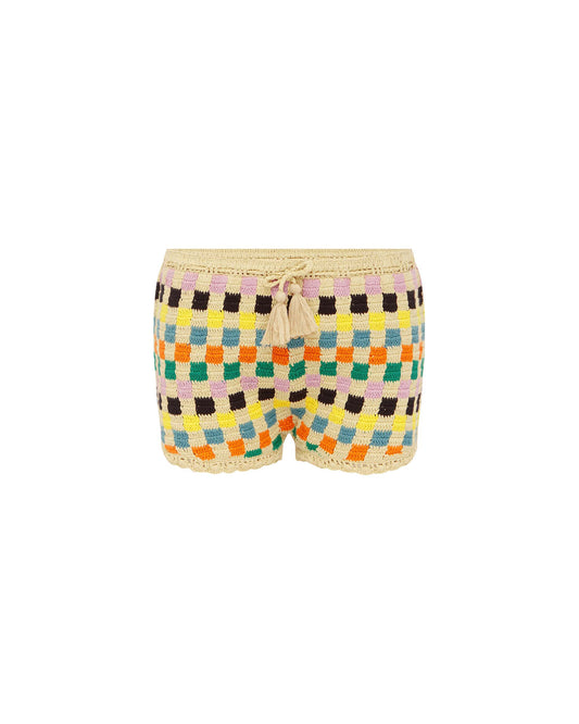 Studio image of the front of the Crochet Shortie - Sablo. 