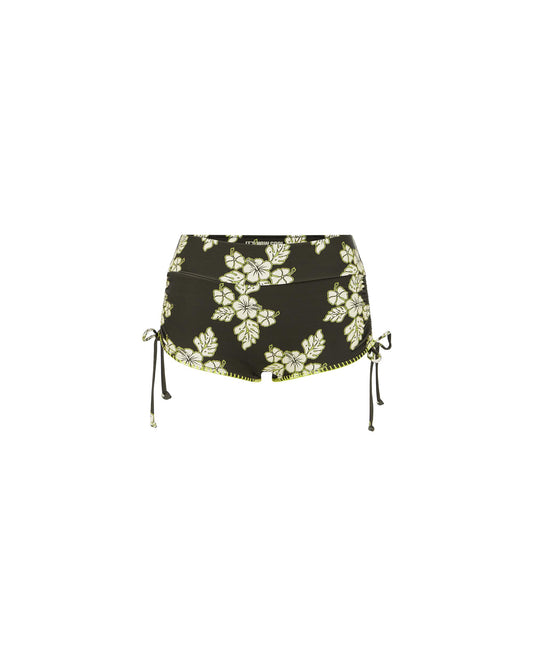Studio image of the Tie Up Shortie in Hibiscus, featuring its floral design and side tie-up details. 