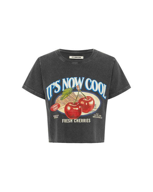 Front view of the Baby Tee - Cherries. 