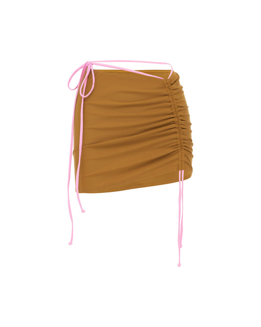 Studio image of the front of the Tie Up Skirt - Cacau. 