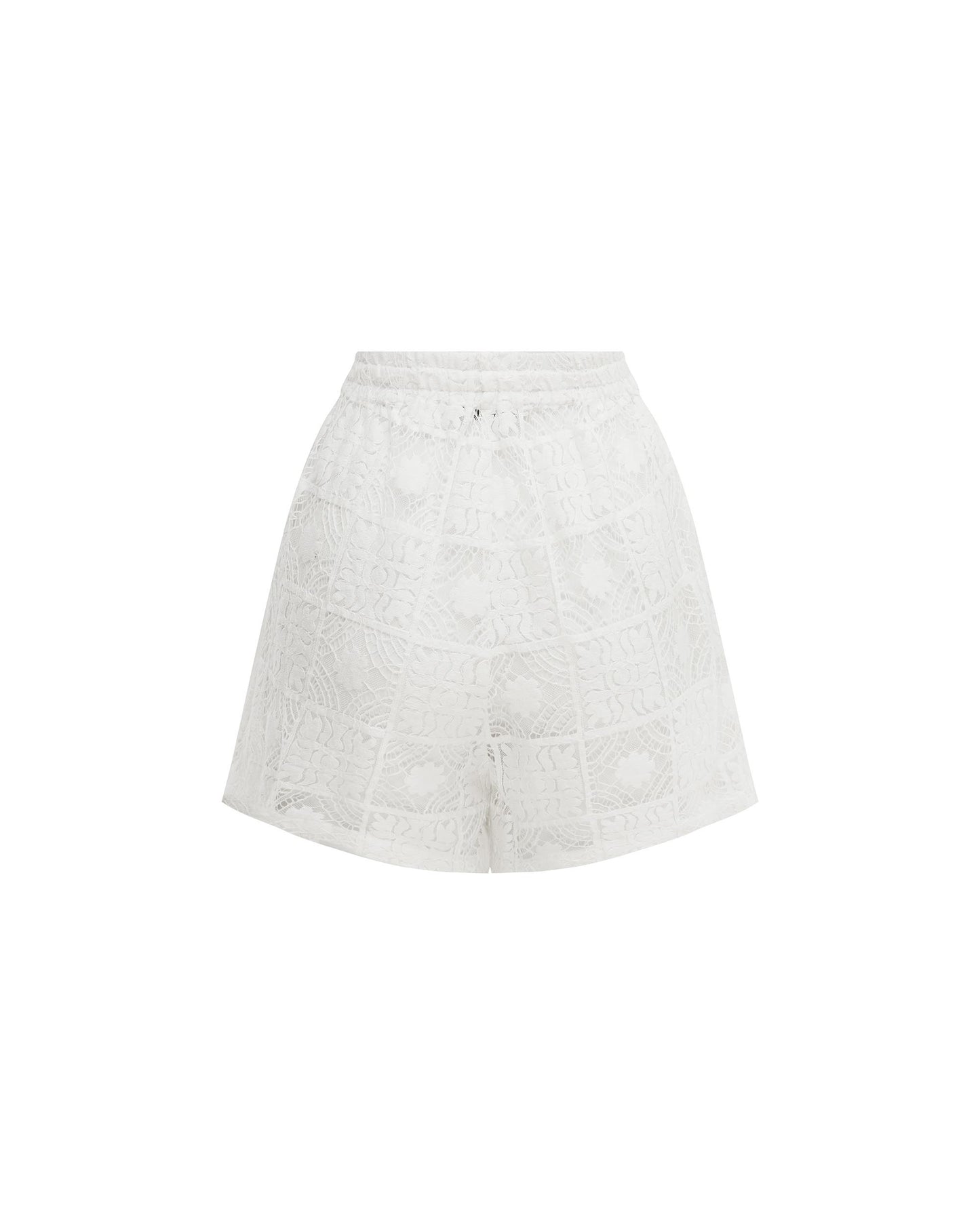 Studio image of the back of the Vacay short in Margarita, showcasing its intricate lace design.